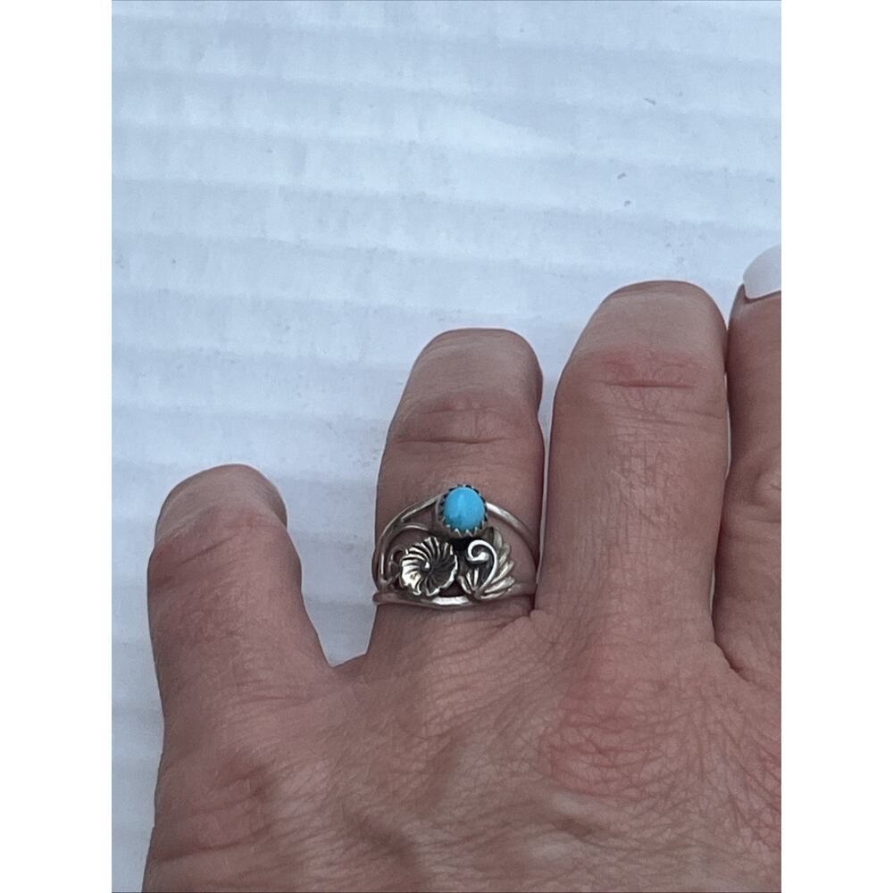 Vintage Southwestern Sterling Silver Turquoise Ring Signed Size 7 - Picture 7 of 9